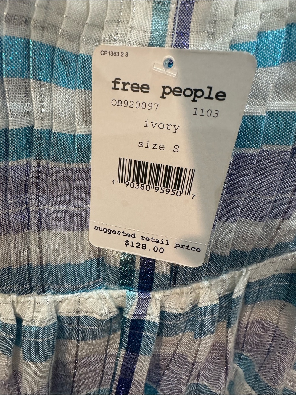 Free People White Plaid Swim Cover-Up with Blue & Lavender Stripes - Picture 3 of 5